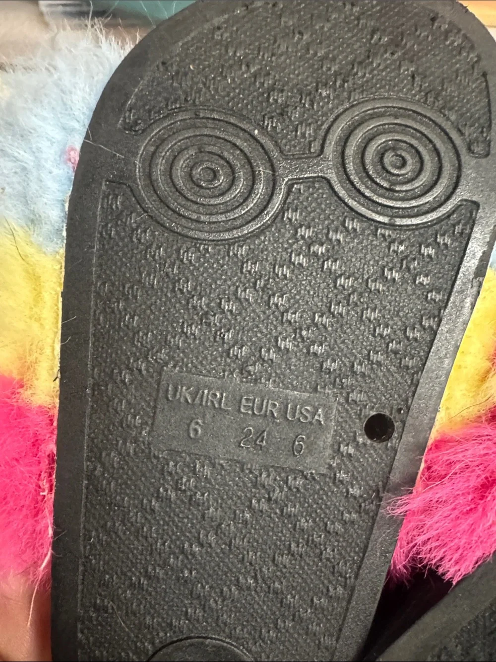 Iris Kids Fuzzy Slide Sandals in Pink, Yellow & Blue
